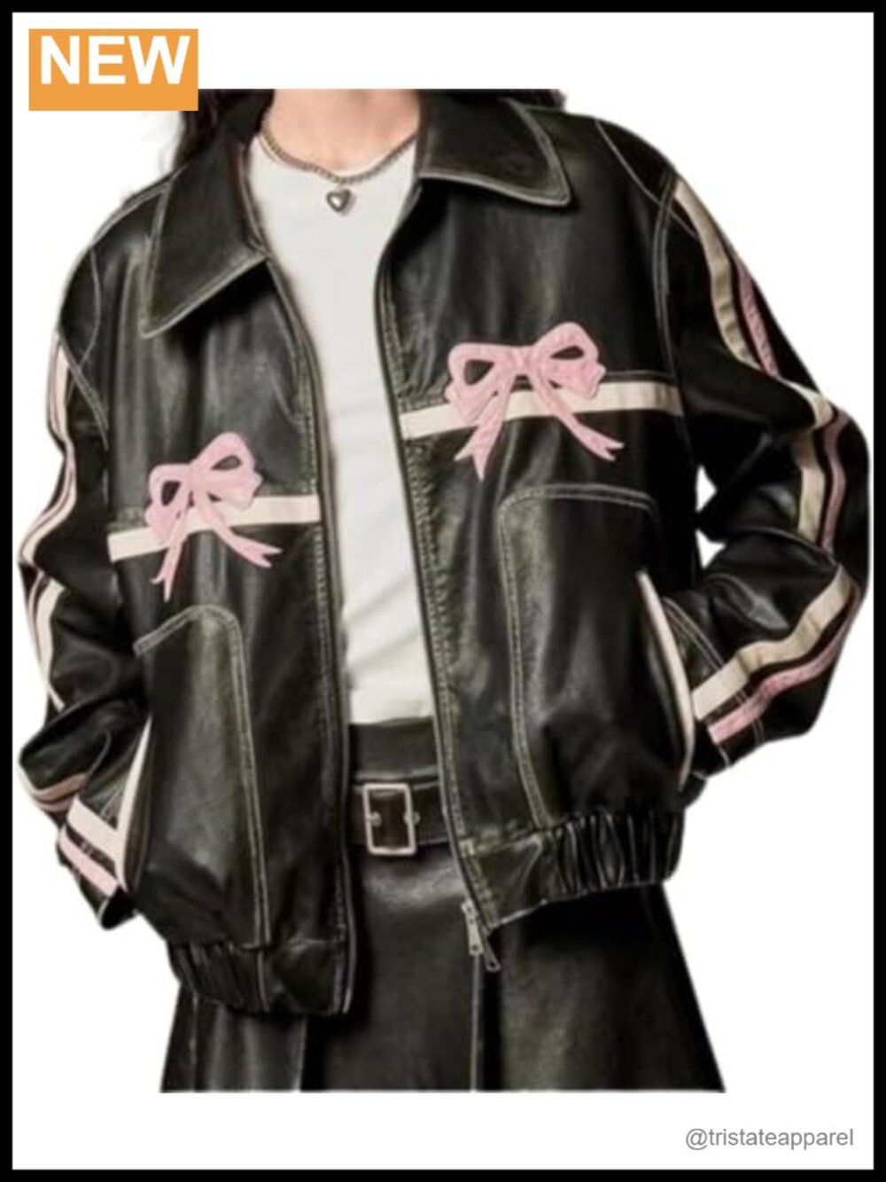 Y2K Vintage Crop Leather Jacket Bowknot Graphic Moto Grunge Oversized